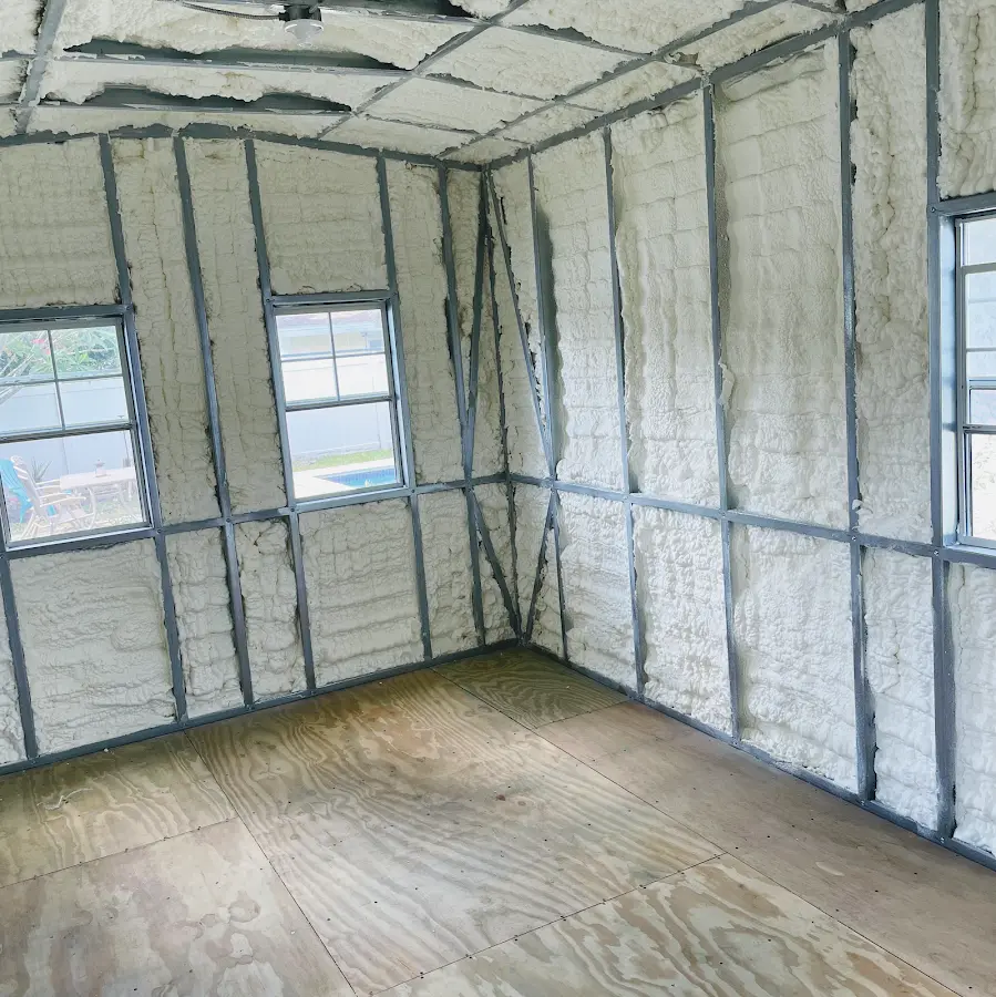 Closed-cell spray foam insulation applied to wall cavities in a residential project in Goose Creek