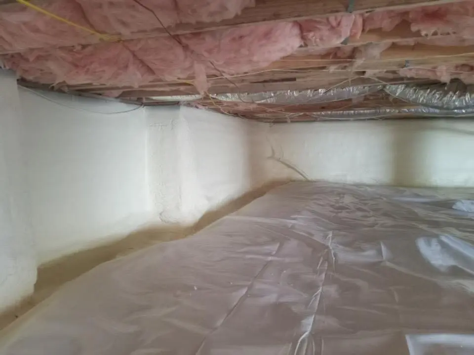 Crawl space encapsulation with closed-cell spray foam for Commercial Roof Restoration in Goose Creek